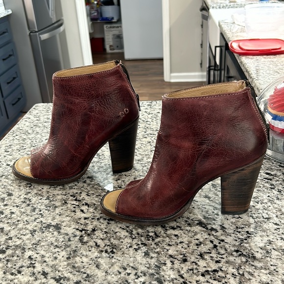 Bed Stu Onset Bootie Womens Size 9 Burgundy Leather Open Toe Block Heel Rustic - Picture 10 of 10